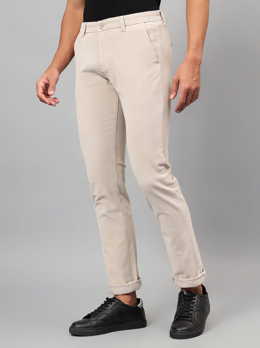 Casual Trouser for Men | Breathable & Soft with Color Fastness Regular Fit Cotton Blend Fabric Self Design Pattern Button Closure