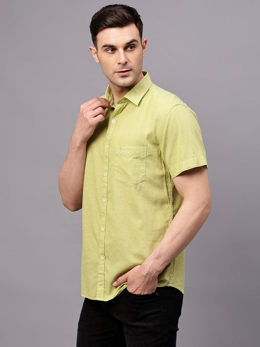 Men's Pista Green Slim Fit Solid Half Sleeve Casual Shirt