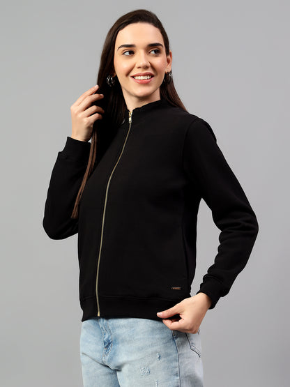 Women's Solid Black Full Sleeve Casual Sweater