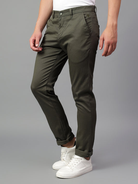Casual Trouser for Men | Breathable & Soft with Color Fastness Regular Fit Cotton Blend Fabric Self Design Pattern Button Closure