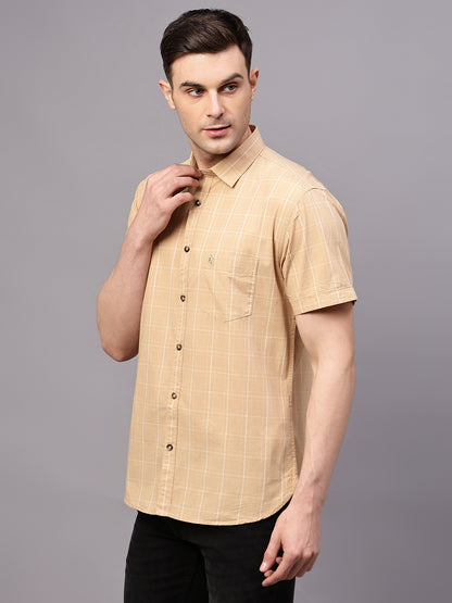 Men's Beige Casual Medium Checks Half sleeve Shirt