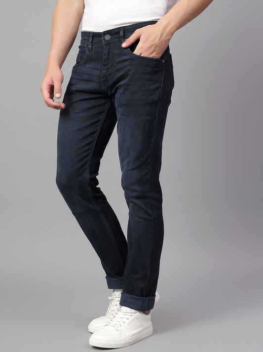 Denim Jeans for Men l Breathable & Soft with Color Fastness Ultra Narrow Fit Cotton Fabric Solid Pattern Button Closure