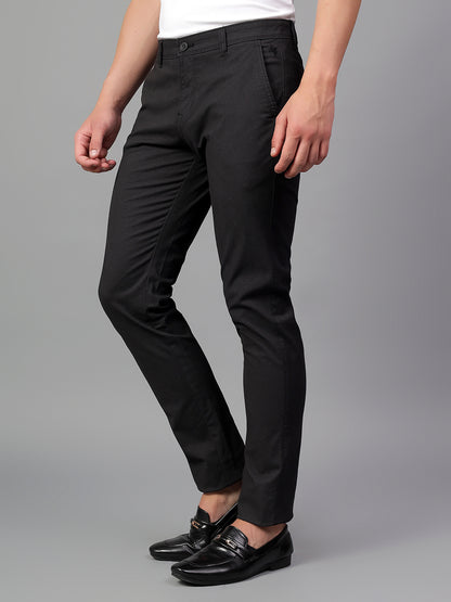 Men's Black Solid Non-Pleated Casual Trouser