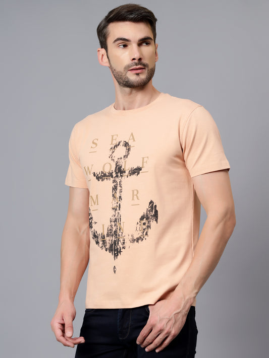 T-Shirt for Men | Breathable & Soft with Color Fastness Regular Fit Round Neck Cotton Blend Fabric Printed Pattern