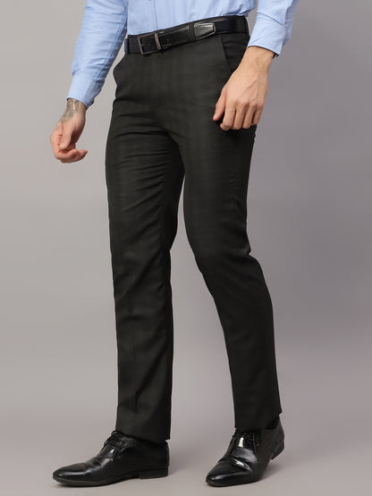 Men's Formal Flat front Dark Grey Checks Trousers