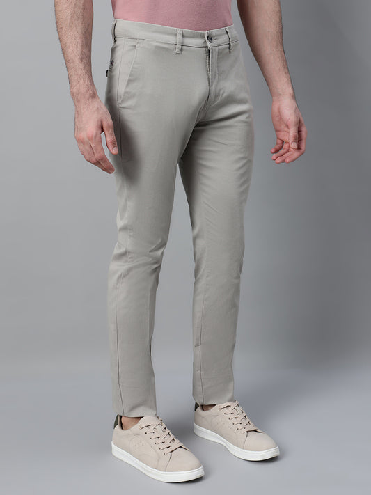 Men's Ivory Self Design Non-Pleated Stretchable Casual Trouser