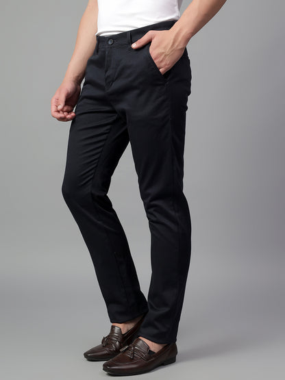 Casual Trouser for Men | Breathable & Soft with Color Fastness Regular Fit Cotton Blend Fabric Self Design Pattern Button Closure