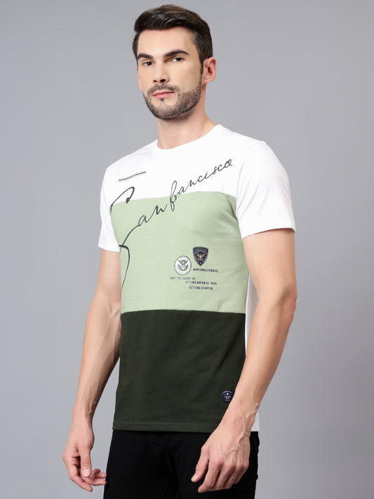 T-Shirt for Men | Breathable & Soft with Color Fastness Regular Fit Round Neck Poly Cotton Fabric Colour Block Pattern
