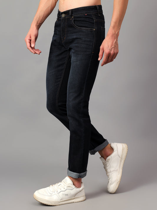 Denim Jeans for Men l Breathable & Soft with Color Fastness Ultra Narrow Fit Cotton Fabric Solid Pattern Button Closure