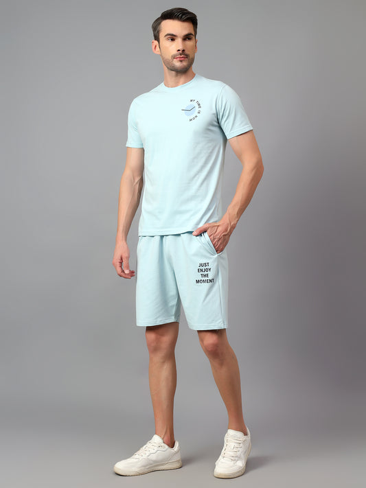 Men's Sky Blue Printed Casual Co-ord Set