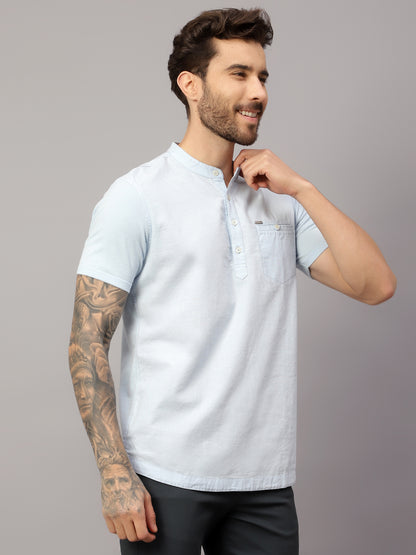 Men's Sky Blue Casual Plain Half sleeve Shirt Kurta