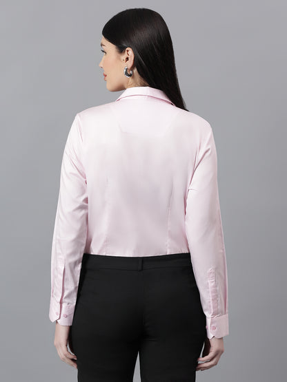 Women's Solid Pink Spread Collar Full Sleeves Formal Shirt