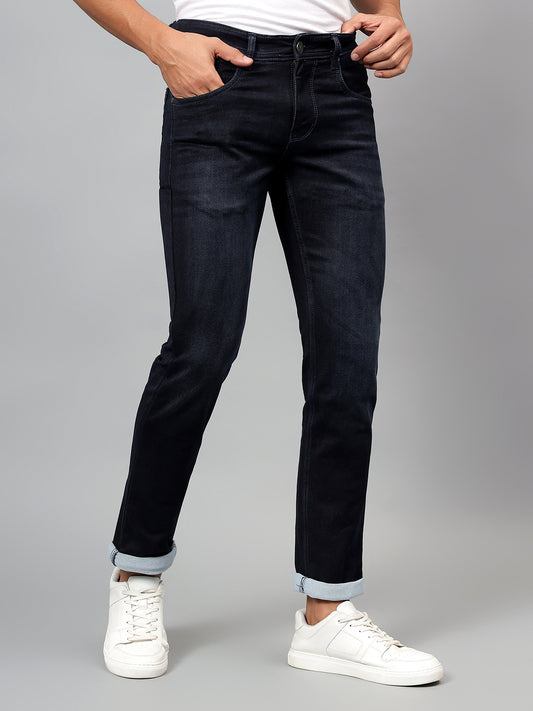 Denim Jeans for Men l Breathable & Soft with Color Fastness Ultra Narrow Fit Cotton Fabric Solid Pattern Button Closure