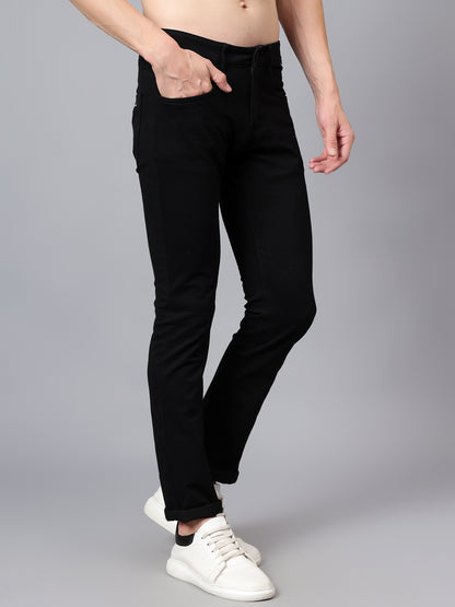 Men's Black Solid Full Length Stretchable Jeans