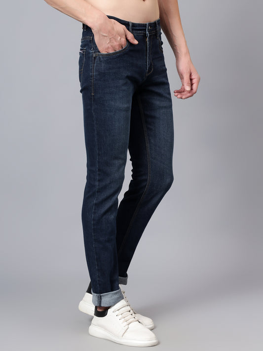 Denim Jeans for Men l Breathable & Soft with Color Fastness Ultra Narrow Fit Cotton Fabric Solid Pattern Button Closure