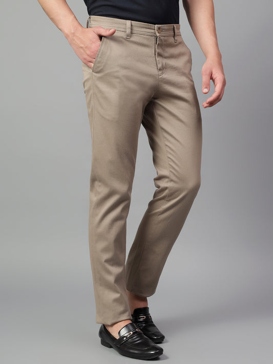 Casual Trouser for Men | Breathable & Soft with Color Fastness Regular Fit Cotton Blend Fabric Self Design Pattern Button Closure