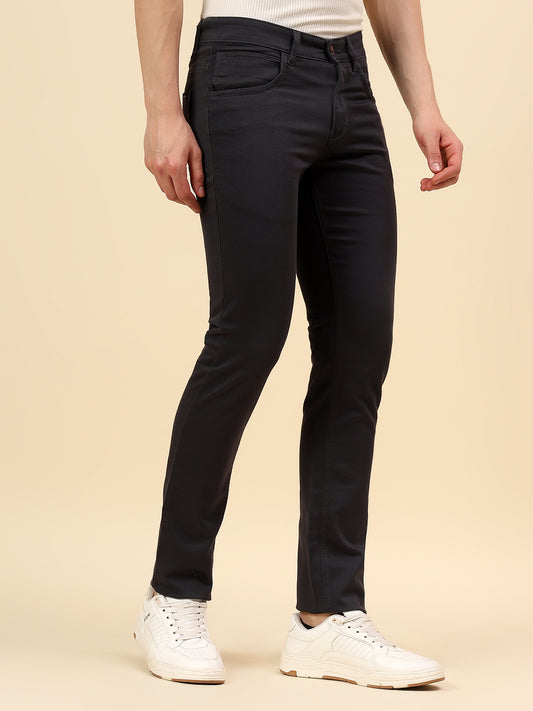 Casual Trouser for Men | Breathable & Soft with Color Fastness Regular Fit Cotton Stretch Fabric Self Design Pattern Button Closure