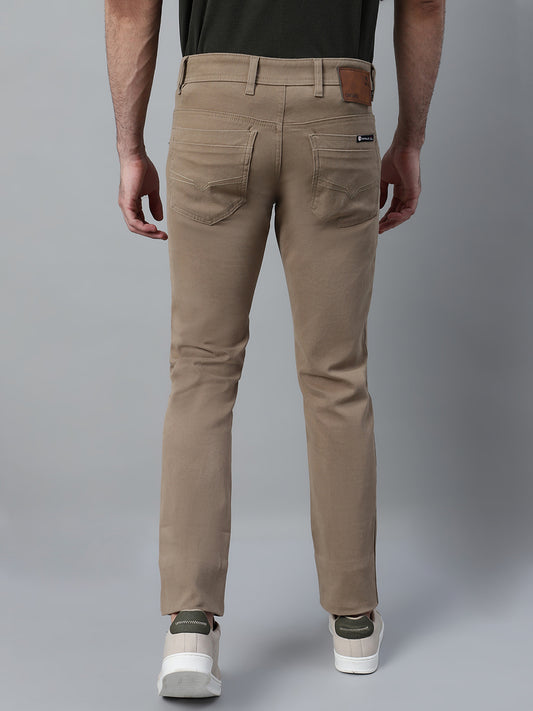 Men's Khaki Self Design Non-Pleated Casual Trouser