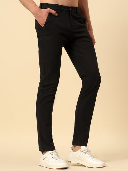 Casual Trouser for Men | Breathable & Soft with Color Fastness Regular Fit Cotton Stretch Fabric Solid Pattern Button Closure
