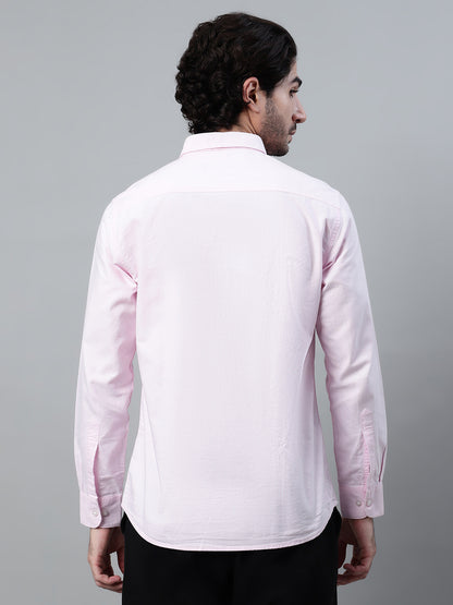 Men's Light Pink Casual Plain Full Sleeve Shirt