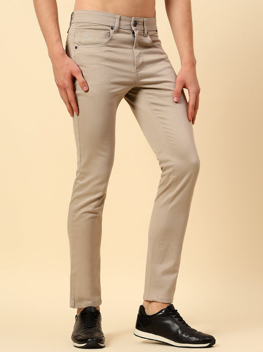 Casual Trouser for Men | Breathable & Soft with Color Fastness Regular Fit Cotton Stretch Fabric Self Design Pattern Button Closure