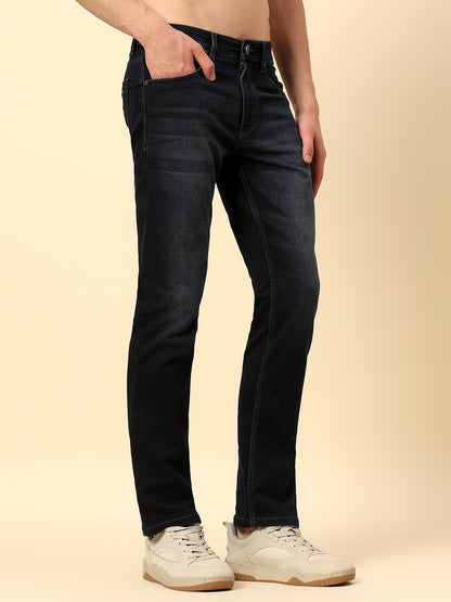 Denim Jeans for Men | Breathable & Soft with Color Fastness Straight Fit Poly Cotton Fabric Solid Pattern Button Closure