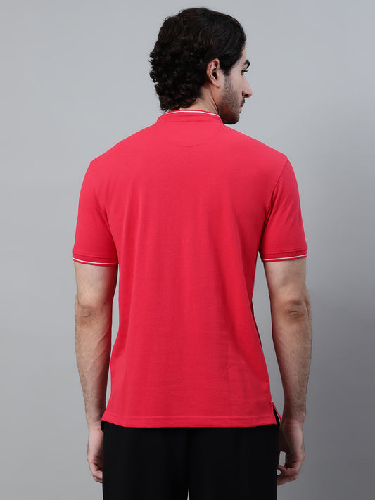 T-Shirt for Men | Breathable & Soft with Color Fastness Regular Fit Mandarin Collar Poly Cotton Fabric Solid Pattern