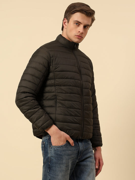 Reversible Jacket for Men | Premium Casual Jacket Regular Fit Mock Neck Nylon Fabric Solid Pattern
