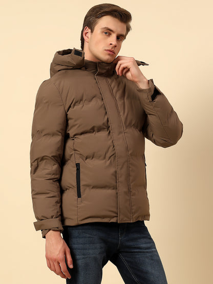 Jacket for Men | Premium Casual Jacket Regular Fit Detachable Hooded Poly Blend Fabric Solid Pattern