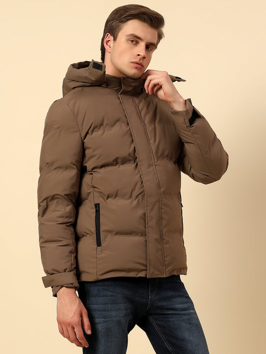 Jacket for Men | Premium Casual Jacket Regular Fit Detachable Hooded Poly Blend Fabric Solid Pattern