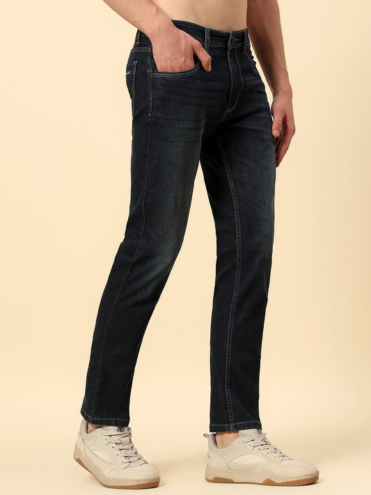 Denim Jeans for Men | Breathable & Soft with Color Fastness Straight Fit Poly Cotton Fabric Solid Pattern Button Closure