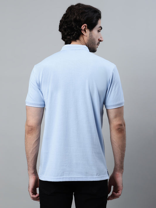 T-Shirt for Men | Breathable & Soft with Color Fastness Regular Fit Mandarin Collar Poly Cotton Fabric Colour Block Pattern