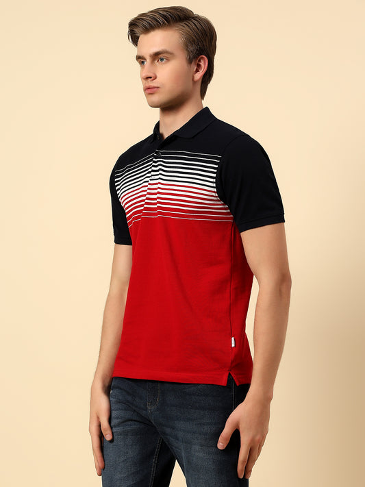 T-Shirt for Men | Breathable & Soft with Color Fastness Regular Fit Polo Neck Poly Cotton Fabric Stripes Pattern