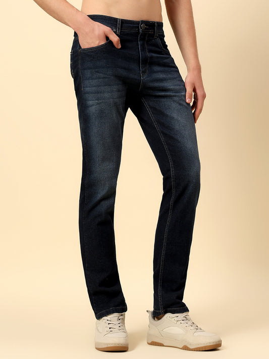 Denim Jeans for Men | Breathable & Soft with Color Fastness Straight Fit Poly Cotton Fabric Solid Pattern Button Closure