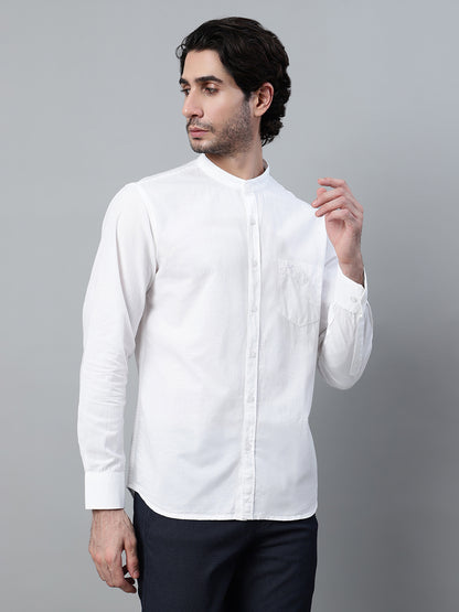 Men's White Solid Full Sleeve Casual Shirt