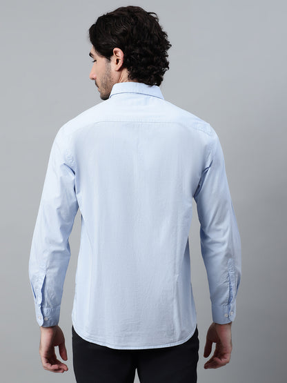 Men's Light Blue Casual Plain Stretch Full Sleeve Shirt