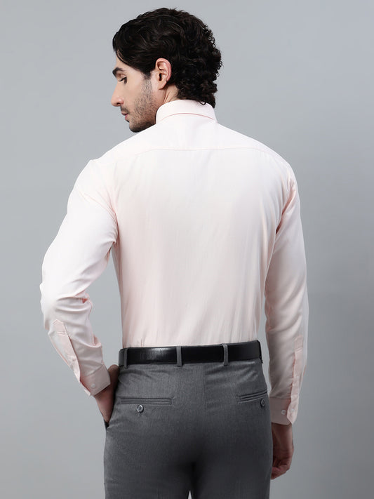 Men's Light Orange Formal Self Textured Full Sleeve Shirt