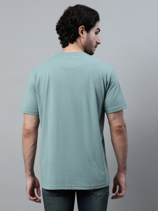 Men's Pista Green Regular Fit Printed Half Sleeve Casual T-Shirt
