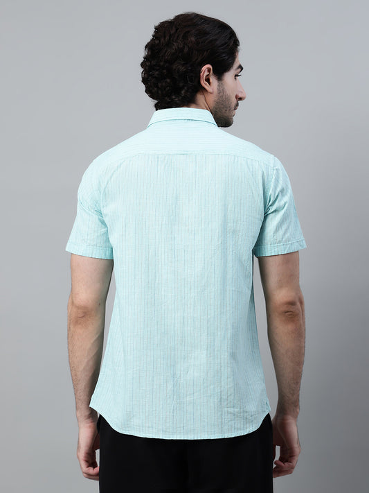 Casual Shirt for Men | Breathable & Soft with Color Fastness Regular Fit Spread Collar Neck Cotton Fabric Striped Pattern