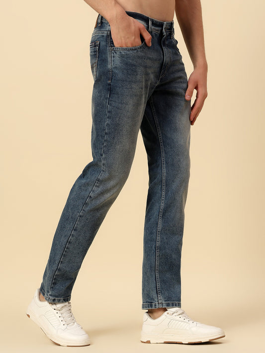 Denim Jeans for Men | Breathable & Soft with Color Fastness Straight Fit Poly Cotton Fabric Solid Pattern Button Closure