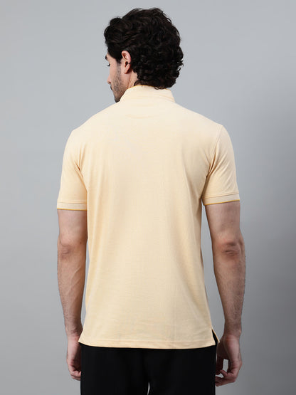 Men's Peach Solid Mandarin Collar T-shirt