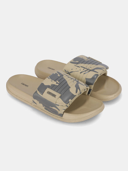 Men's Beige Colourblock Sliders