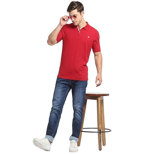 Men's Maroon Regular Fit Solid Half Sleeve Casual T-Shirt