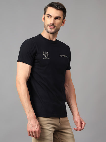 Men's Navy Blue Printed Round Neck Half Sleeve T-shirt