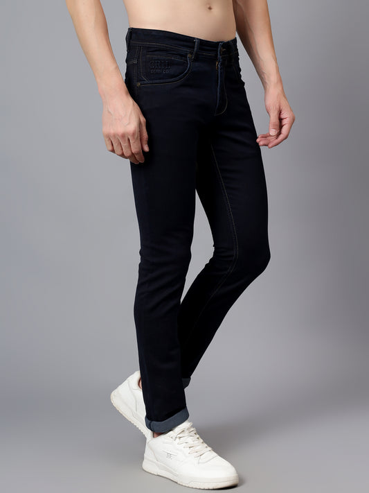 Denim Jeans for Men l Breathable & Soft with Color Fastness Ultra Narrow Fit Cotton Fabric Solid Pattern Button Closure