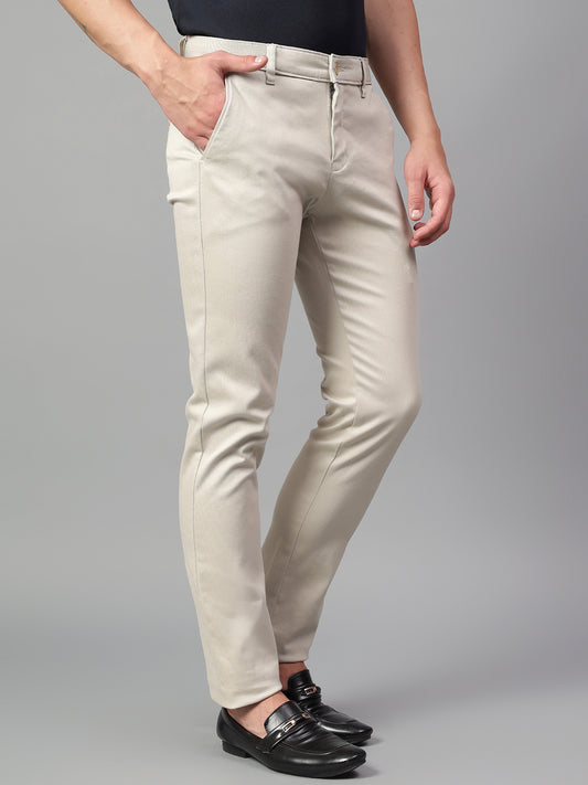 Casual Trouser for Men | Breathable & Soft with Color Fastness Regular Fit Cotton Blend Fabric Self Design Pattern Button Closure