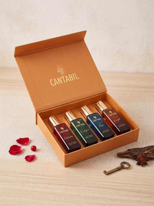 Cantabil Luxury Long Lasting Perfume Gift Set for Men & Women | Pack of 4 x 20ml Each | Aqua, Addiction, Knight & Enigma Premium Eau De Parfum Fragrances