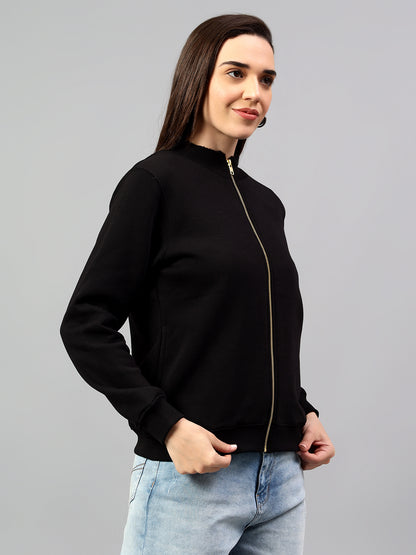 Women's Solid Black Full Sleeve Casual Sweater