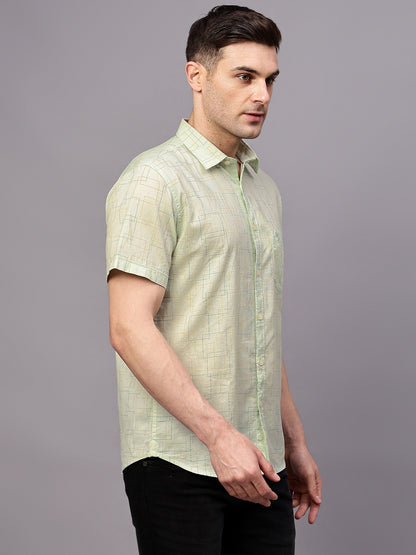 Men's Light Green Casual Geometric Print Half sleeve Shirt