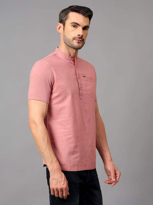 Men's Pink Casual Plain Half sleeve Shirt Kurta